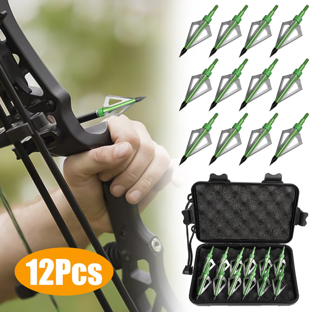 12Pcs 100 Grain 3 Blade Crossed Broadhead Screw-In Arrows Tips for Compound Bow Crossbow Archery Hunting with Broadheads -Green