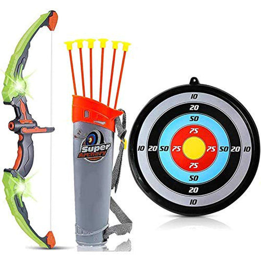 Liberty Imports Light up Archery Bow and Arrow Toy Set for Kids with 6 Suction Cup Arrows, Target, and Quiver (Green)