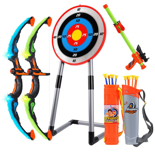 2 Pack Bow and Arrow for Kids Toys -2 Bows & 1 Blowing Bow & 12 Arrows & 5 Quivers & Standing Target and Outdoor Toys for Boys and Girls