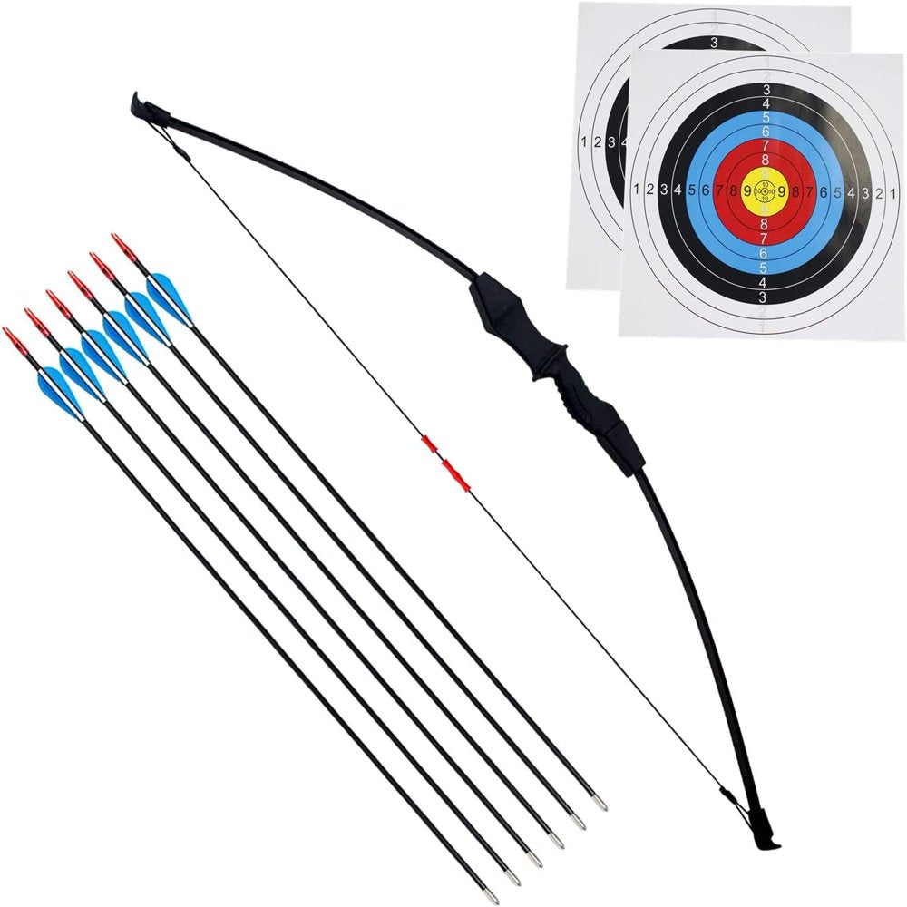 Kaimei 38 Inch Recurve Bow Archery Red Limbs for Youth Beginner Practice and Outdoor Shooting Right and Left Hand with 6 Fiberglass Arrows and 2 Target Paper